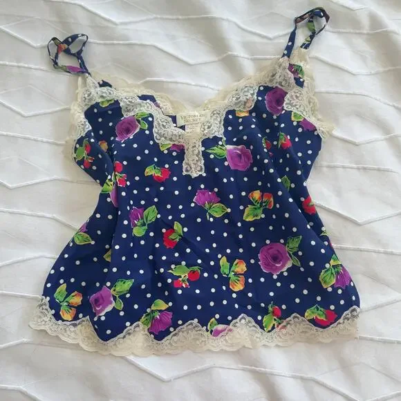 Vintage Victoria's Secret Gold Label Floral Polka Dot Print Cami Slip Size L - Picture 1 of 4